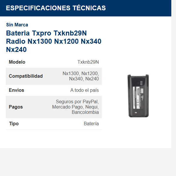 bateria-txpro-txknb29n-radio-nx1300-nx1200-nx340-nx240