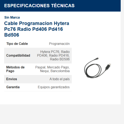cable-programacion-hytera-pc76-radio-pd406-pd416-bd506