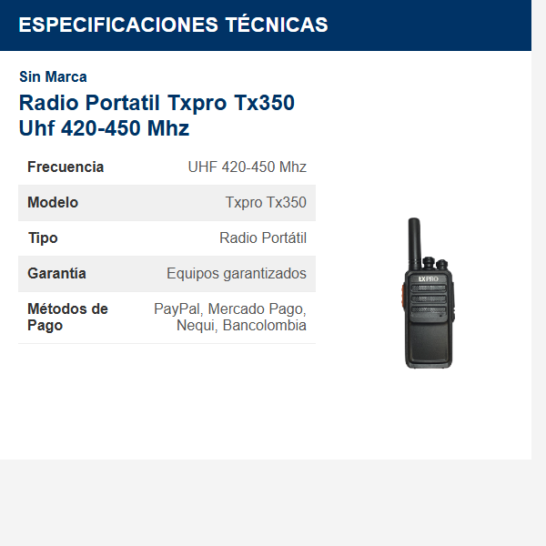 radio-portatil-txpro-tx350-uhf-420-450-mhz