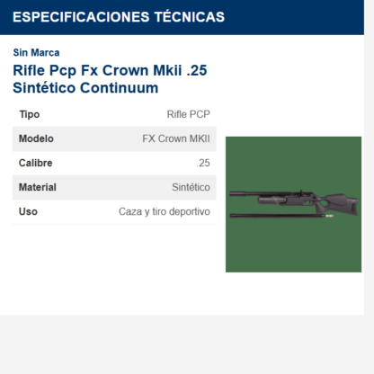rifle-pcp-fx-crown-mkii-25-sintético-continuum